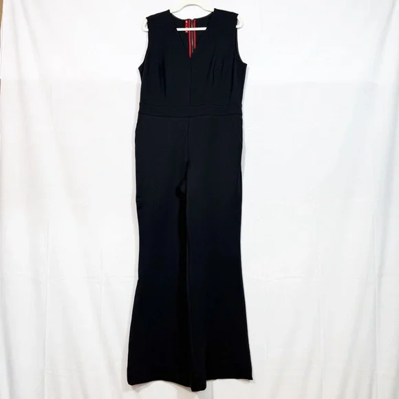 SPANX The Perfect Sleeveless Jumpsuit Ponte Knit Classic Black Flare Wide Leg